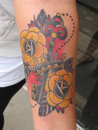 Tattoos - Kike Castillo - roses and key tattoo